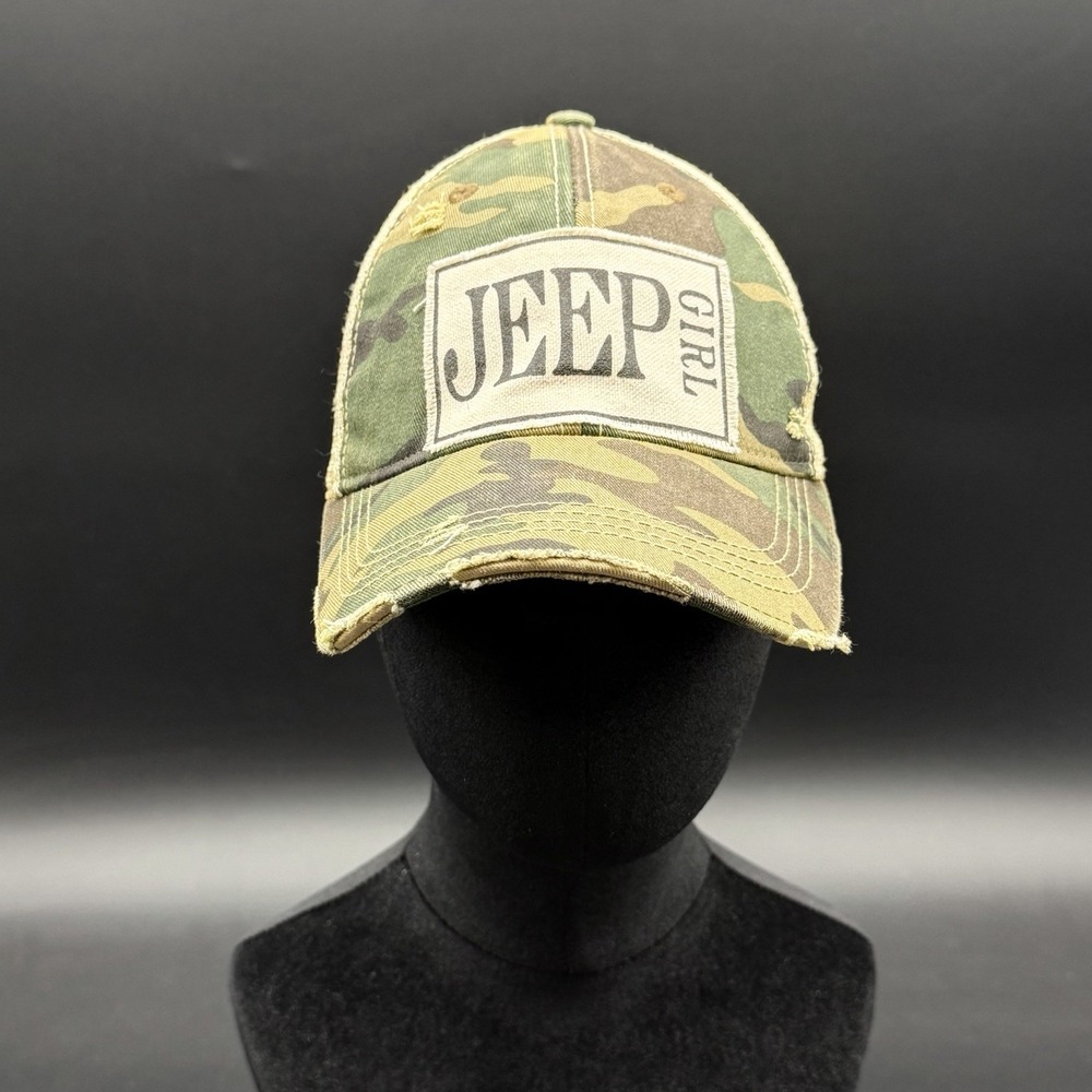 "Jeep Girl" Distressed Trucker Hat Camo Mesh Snapback Baseball Cap